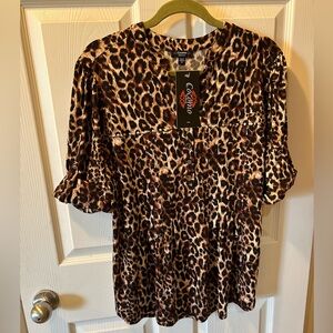 Cocomo 1X Leopard Print Blouse - Brown and Black NWT